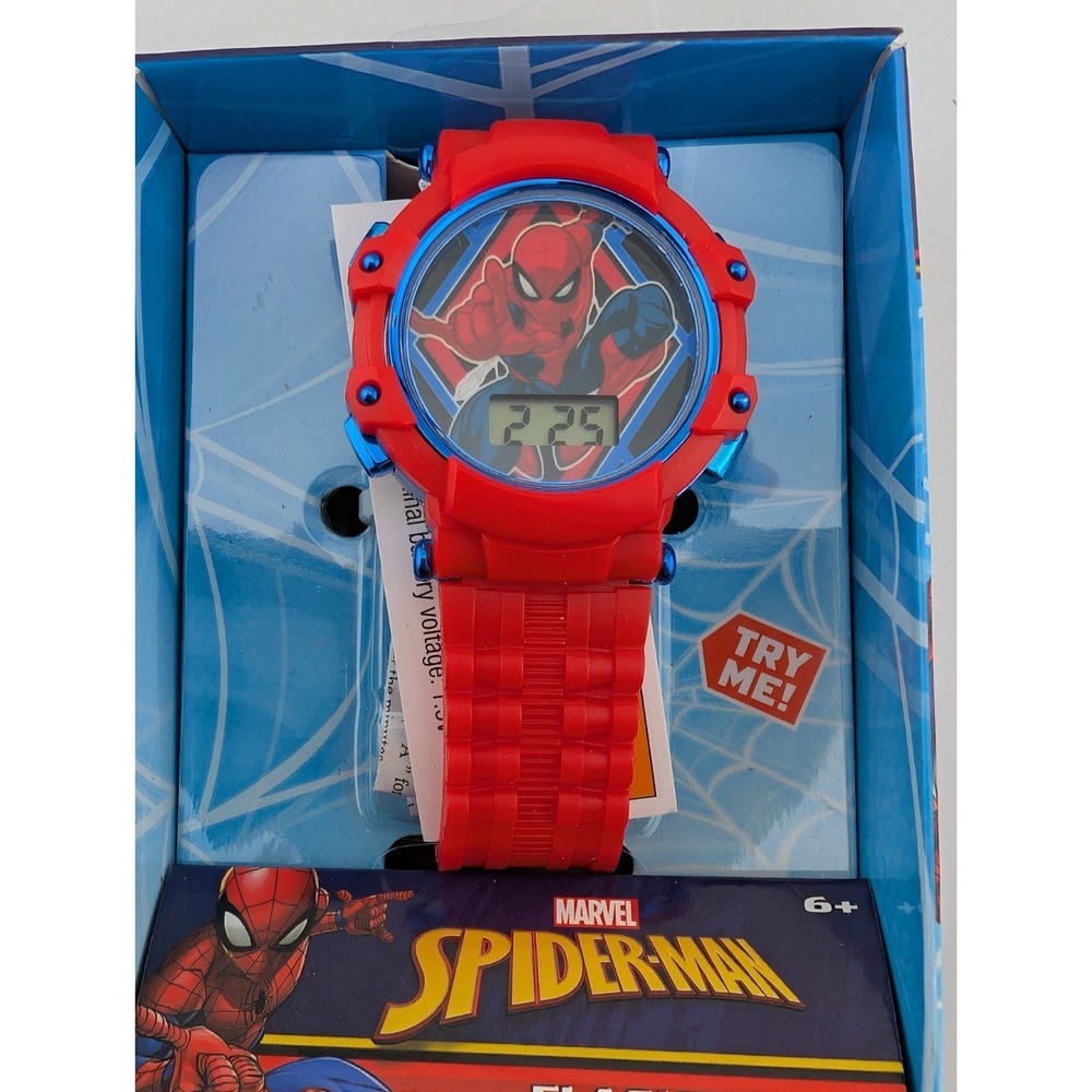 Spiderman Kids LCD Digital‎ Flashing Watch Red Band- New in Box
